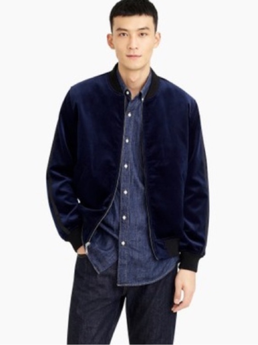 J. Crew Men’s Ludlow Velvet Bomber Jacket in Navy Blue Sz S